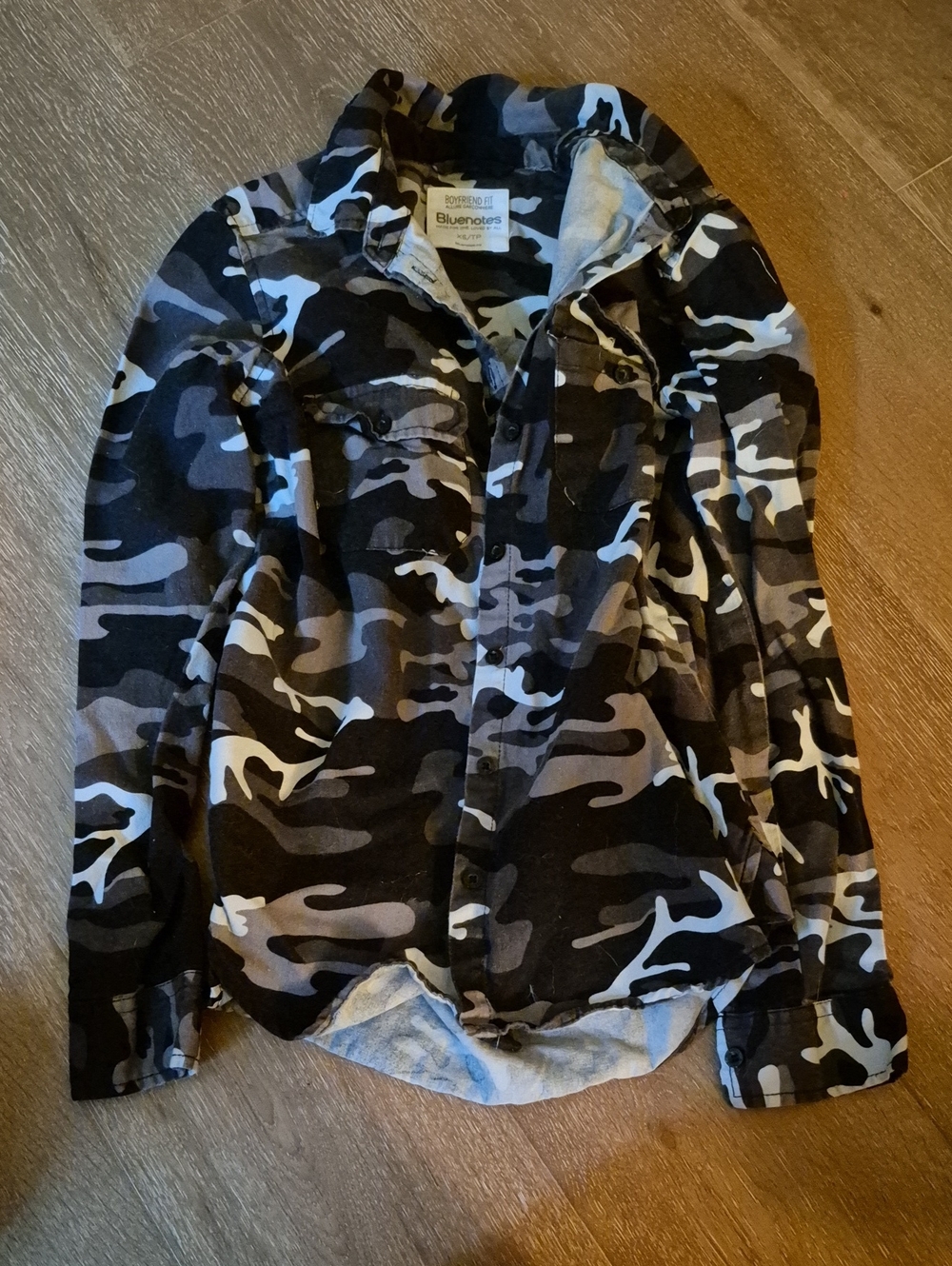 Bluenotes Camo Button-Down Shirt- Black Gray White